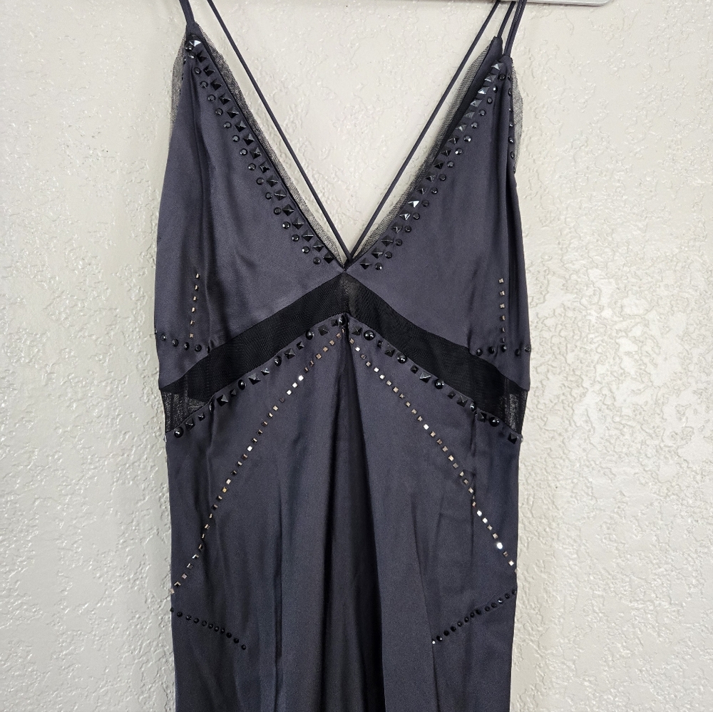 Zara Woman limited edition studded silky black slip dress S